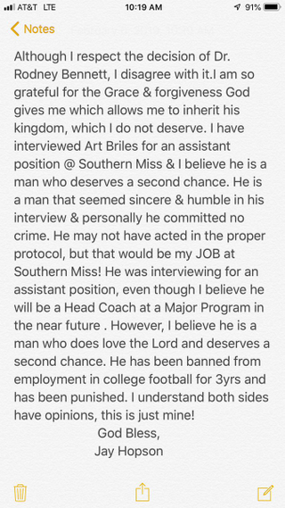 Illustration for article titled Southern Miss Coach Defends Interviewing Art Briles By Saying It'd Be His Job To Report Rape Allegations Anyway